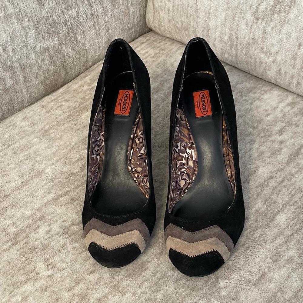 Missoni for Target Barkwood Suede Zig-zag Chevron Heels, size 8 1/2